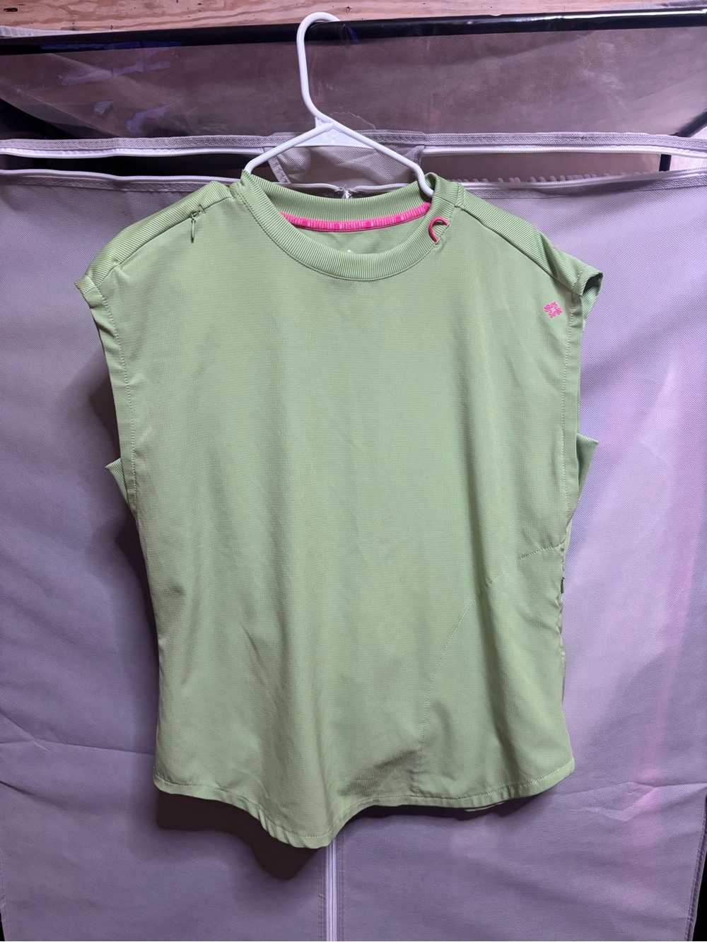 Med Couture Lime Green Performance Tank with Pink Trim